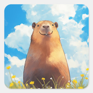 Lächelnde Capybara Quadratischer Aufkleber
