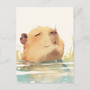 Lächelnde Capybara Schwimmt in Ruhigem Blauem Wass Postkarte