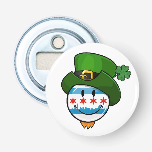 Lächelnde Chicago-Flagge mit St Patrick Tageshut Flaschenöffner (Vorderseite)