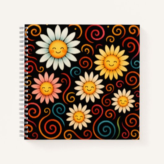 Lächelnde Daisies und Wirbel Deluxe Spiral Noteboo Notizblock (Vorderseite)