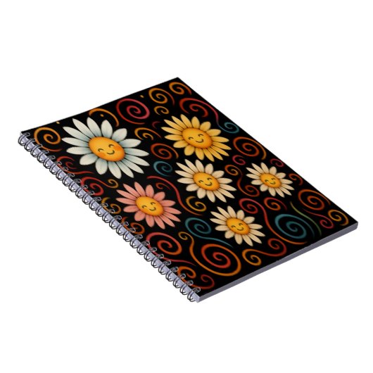 Lächelnde Daisies & Wirbel Spiral Foto Notebook Notizblock (Rechte Seite)
