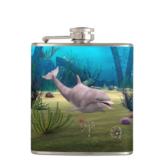 Lächelnde Dolphin Flachmann (Vorderseite)