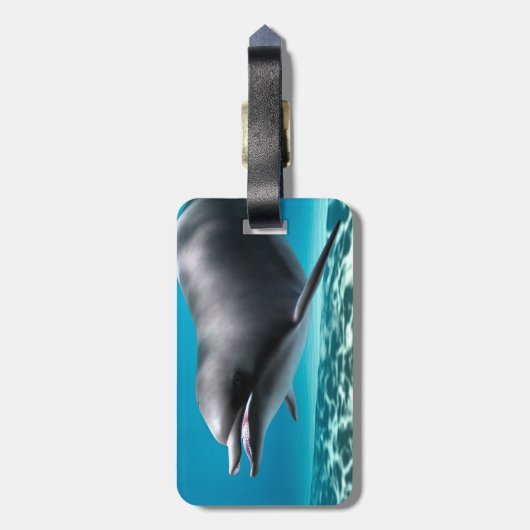 Lächelnde Dolphin Gepäckanhänger (Rückseite vertikal)
