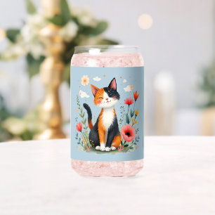 Lächelnde Dreifarbenkatze im blühenden Garten Dosenglas