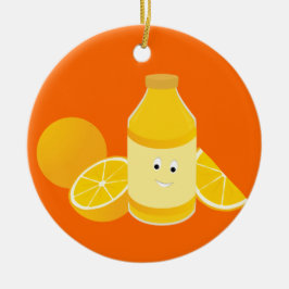 Lächelnde Flasche Orangensaft mit Orangen Keramikornament