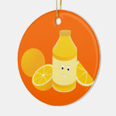 Lächelnde Flasche Orangensaft mit Orangen Keramikornament (Links)
