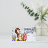 Lächelnde Frau mit Reinigungsmitteln Visitenkarte (Stehend Vorderseite)