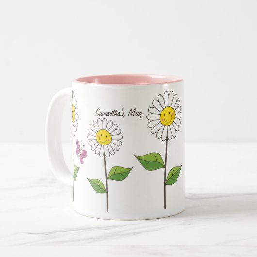 Lächelnde Gänseblümchen und kundenspezifische Zweifarbige Tasse (Vorderseite Links)
