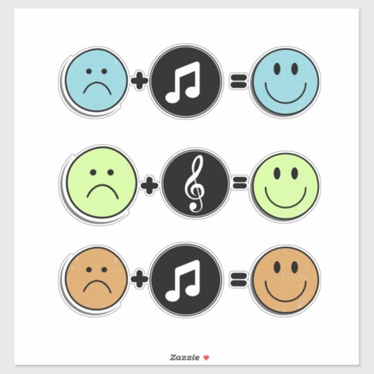 Lächelnde Gesichter mit Musik Aufkleber (Blatt)