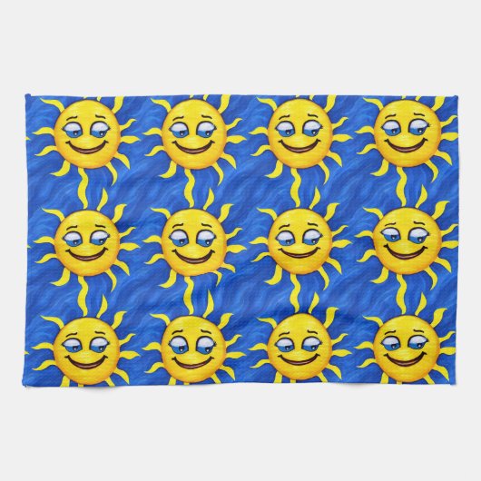 Lächelnde Gesichtssonne Sonne Geschirrtuch (Horizontal)
