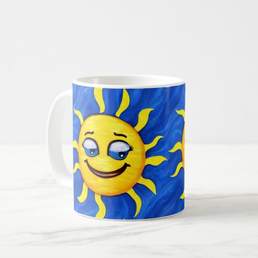Lächelnde Gesichtssonne Sonne Kaffeetasse (Vorderseite Links)