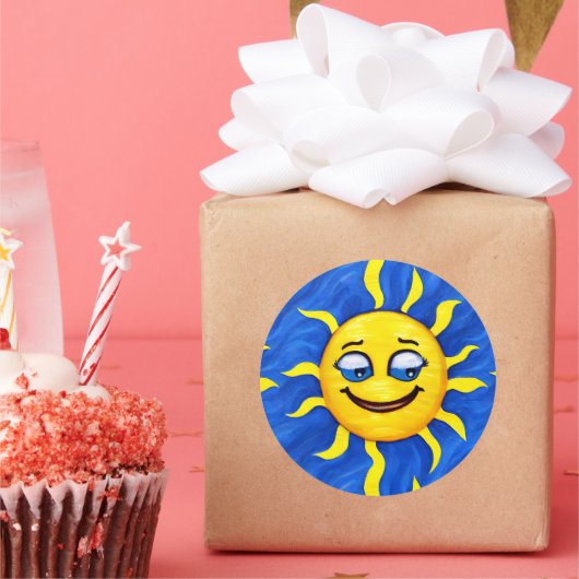 Lächelnde Gesichtssonne Sonne Runder Aufkleber (Party)