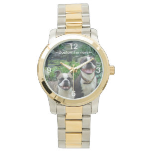 Lächelnde glückliche Boston-Terrier-Uhr Armbanduhr
