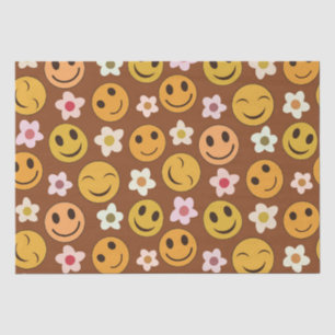 Lächelnde glückliche Gesichter mit Retro-Blumen Seidenpapier