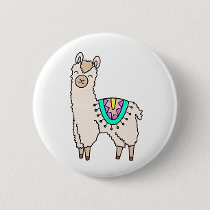 lächelnde glückliche Lama Alpaka Cartoon Tier Zeic Button