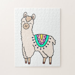 lächelnde glückliche Lama Alpaka Cartoon Tier Zeic Puzzle