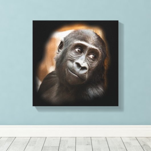 Lächelnde Gorilla-Baby Leinwanddruck (Insitu (Holzboden))