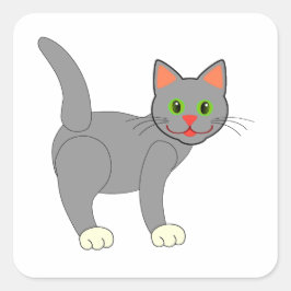 Lächelnde graue Katze mit Whiskers Quadratischer Aufkleber