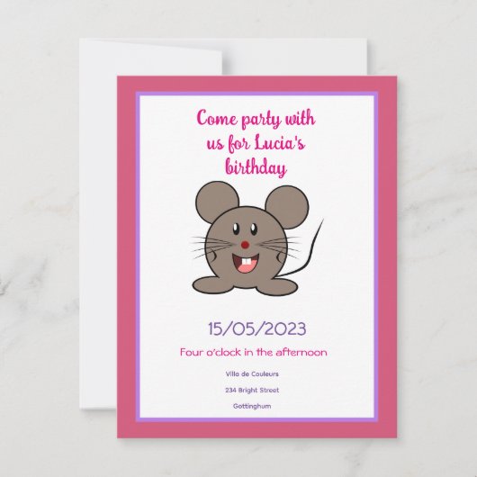 Lächelnde graue Maus Geburtstagsparty Einladung (Vorderseite)