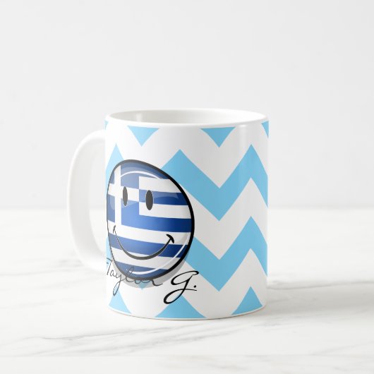 Lächelnde griechische Flagge Kaffeetasse (Vorderseite Links)