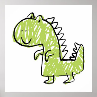 Lächelnde grüne Dinosaurier-Kritzelzeichnung für K Poster