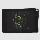 Lächelnde grüne Mit Augen Katze Golfhandtuch (Horizontal)