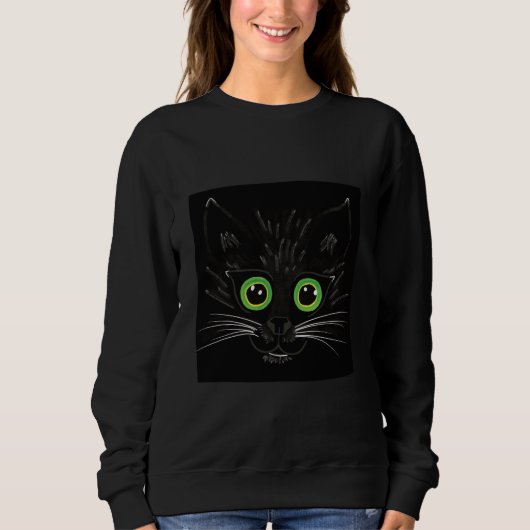 Lächelnde grüne Mit Augen Katze Sweatshirt (Vorderseite)