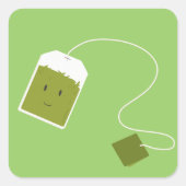 Lächelnde grüne Teebeutel Quadratischer Aufkleber (Vorderseite)