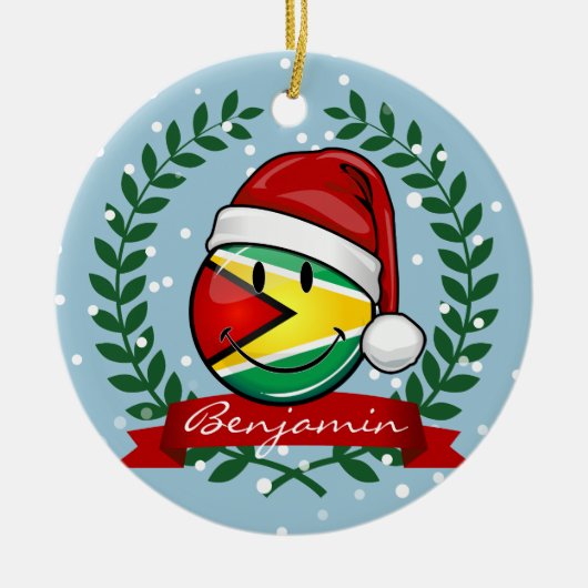 Lächelnde Guyana-Flaggen-Weihnachtsart Keramik Ornament (Vorne)