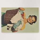 Lächelnde Hausfrau mit Waschkorb Puzzle (Horizontal)