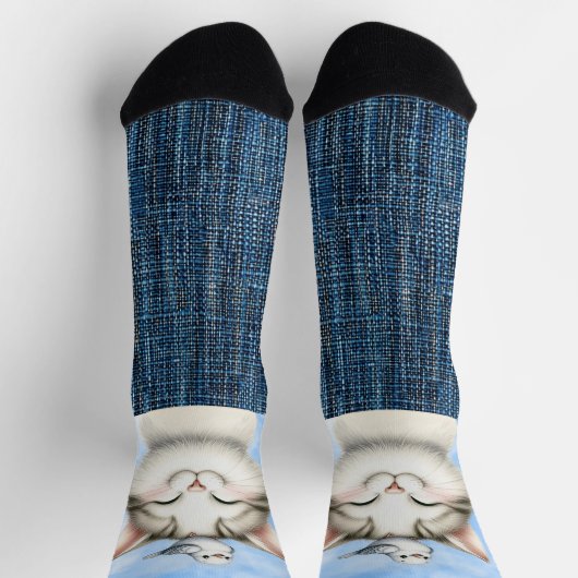 Lächelnde Kätzchen und Vögel Socken (Oben)
