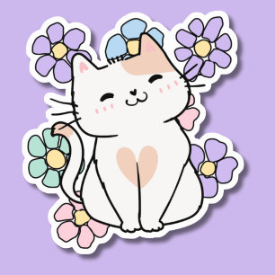 Lächelnde Katze mit Blume wasserdicht Aufkleber