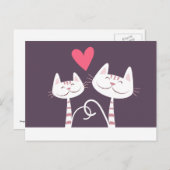 Lächelnde Katzen in der Liebe Lila Postkarte (Vorne/Hinten)