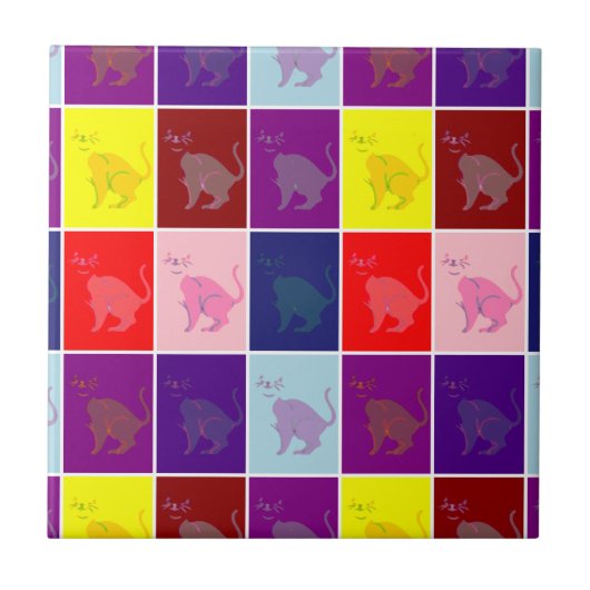 Lächelnde Katzenart Pop Fliese (Vorderseite)