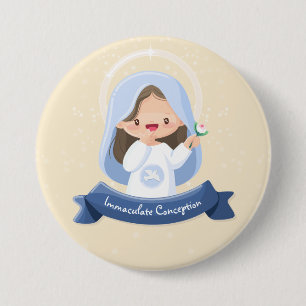 Lächelnde Kawaii Jungfrau Maria – Beiger Hintergru Button