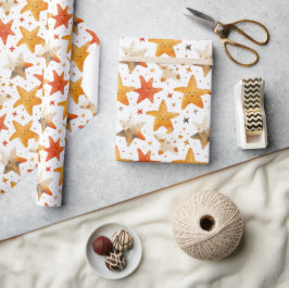 Lächelnde Kinder in den roten und gelben Sternen Geschenkpapier