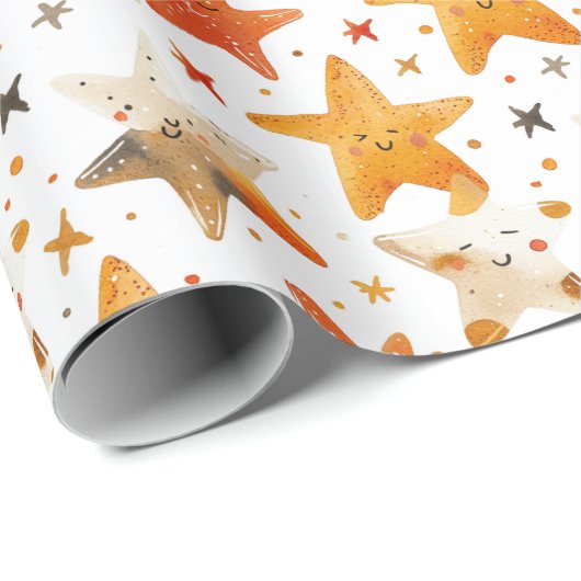 Lächelnde Kinder in den roten und gelben Sternen Geschenkpapier (Rolleneckpunkt)