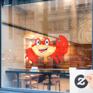 Lächelnde Krabbe Meeresfrüchterestaurant Cartoon-C Fensteraufkleber