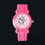 Lächelnde Kuh Girly Animal Print Armbanduhr<br><div class="desc">Ein lustiges, mädchenhaftes Design mit einer lächelnden Kuh vor einem breiten gestreiften Hintergrund in Rosa und Weiß.</div>