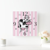 Lächelnde Kuh Girly Animal Print Quadratische Wanduhr (Zuhause)
