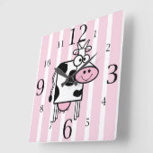 Lächelnde Kuh Girly Animal Print Quadratische Wanduhr (Winkel)