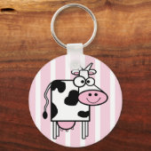Lächelnde Kuh Girly Animal Print Schlüsselanhänger (Vorderseite)