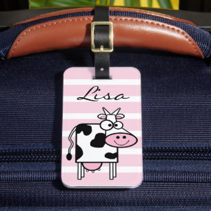 Lächelnde Kuh Mädchen-Tierdruck Monogramm Gepäckanhänger
