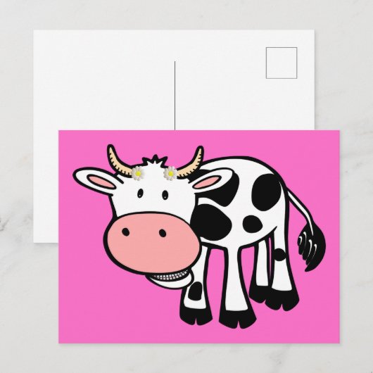 Lächelnde Kuh mit Daisies Postkarte (Vorne/Hinten)