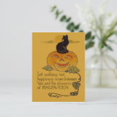 Lächelnde Kürbislaterne Pumpkin Black Cat Vine Postkarte (Stehend Vorderseite)