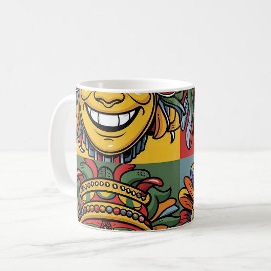 Lächelnde Masken Kaffeetasse (Vorderseite Links)