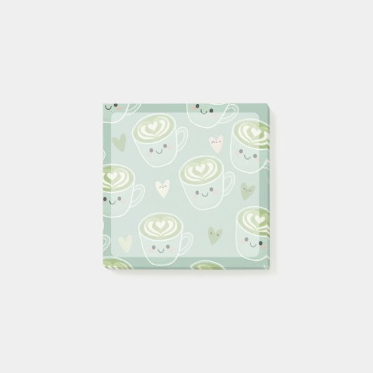 lächelnde Matcha-Latte-Tassen Post-It-Notizen Post-it Klebezettel (Vorderseite)