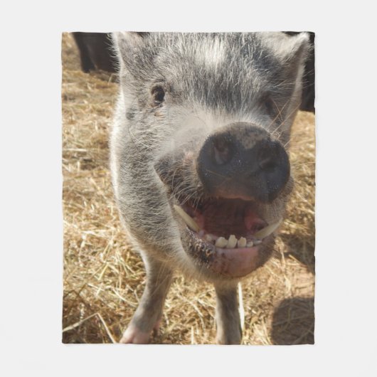 Lächelnde Minischwein-Fleece-Decke, Medium Fleecedecke (Vorderseite)