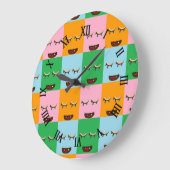 Lächelnde Monsterblockgesichte Große Wanduhr (Winkel)