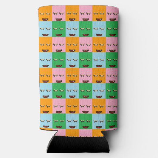 Lächelnde Monsterblockgesichte Selters Dosenkühler (Rückseite)